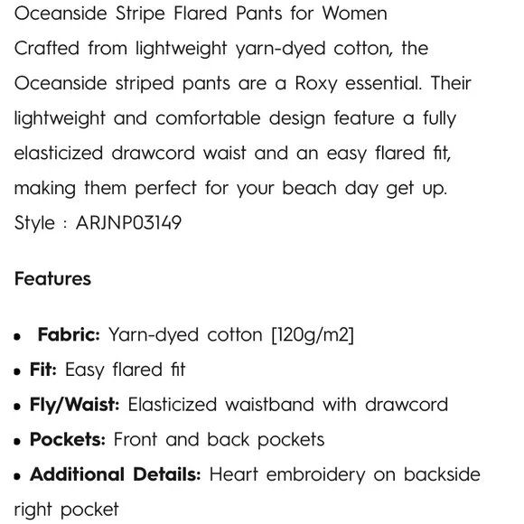 Roxy Oceanside Stripe Flared Linen Pants M NWT - Picture 16 of 16